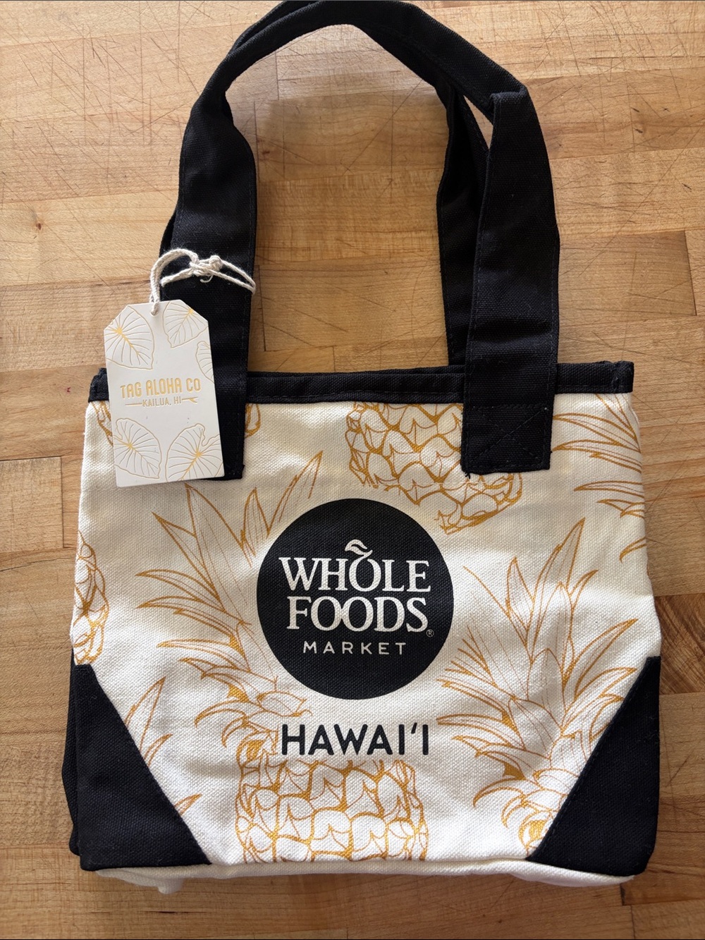 Whole Foods Market Hawaii Pineapple Mini Lunch Tote Bag - Black & Cream